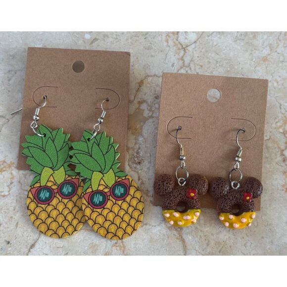 Pineapple & Mickey Mouse Donut Earrings Set - Picture 2 of 5